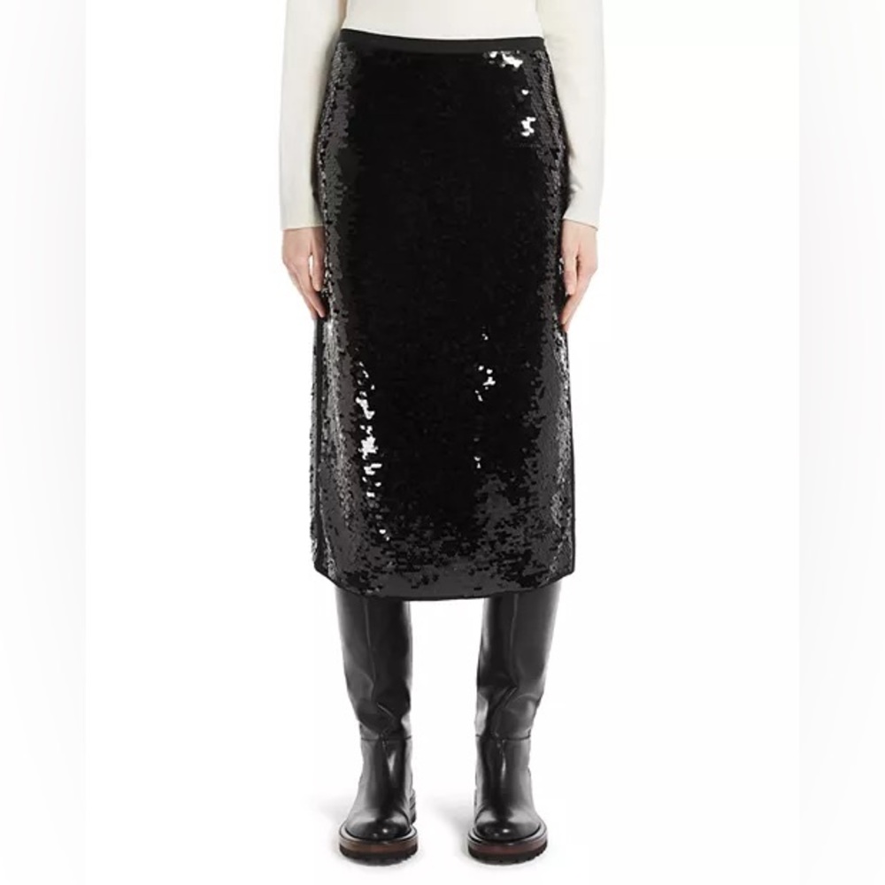 Weekend MaxMara Murano Sequined Mid Skirt, Black, Size S